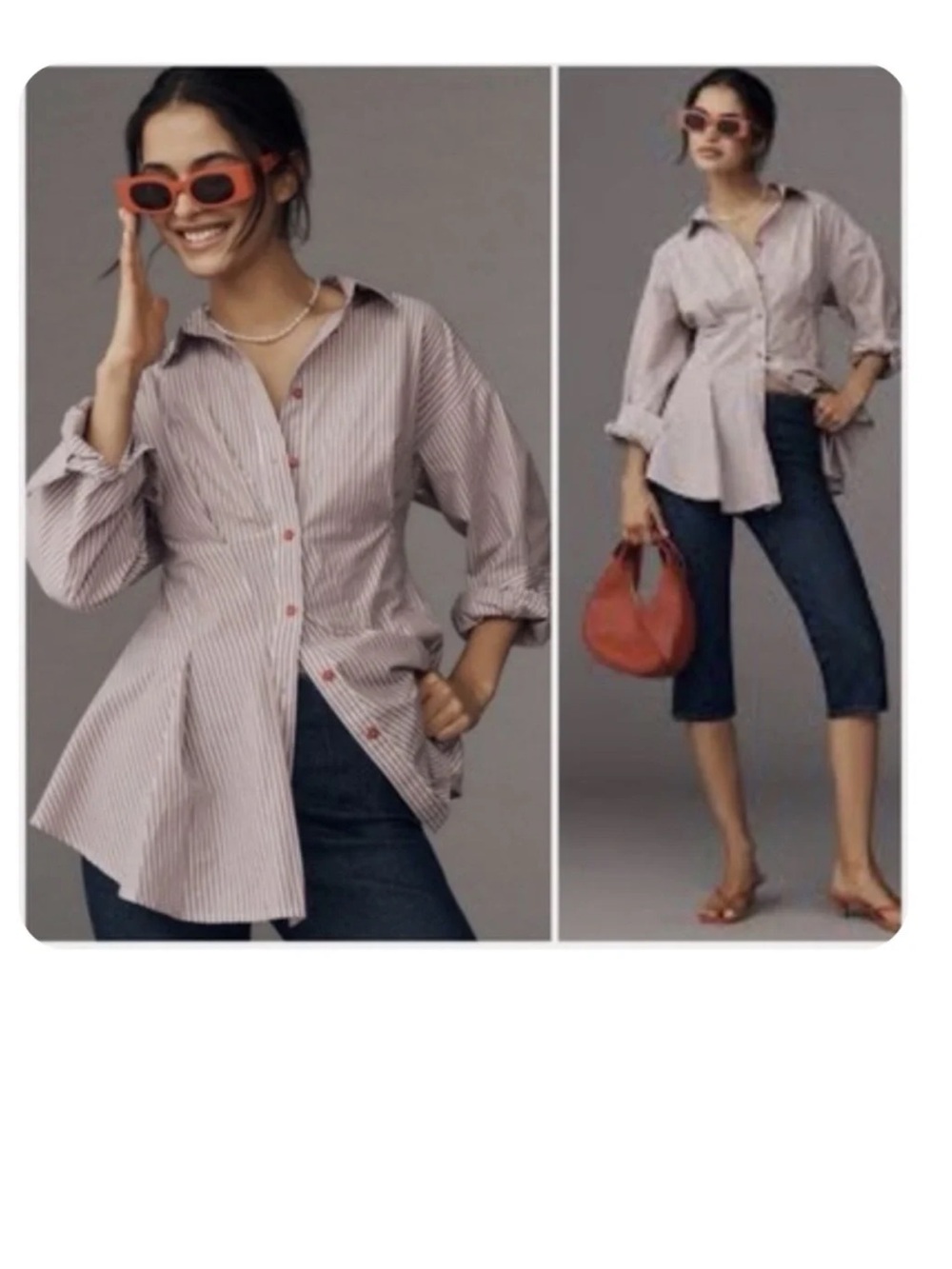 MAEVE LONG-SLEEVE WAISTED BUTTONDOWN SHIRT - RED & WHITE STRIPE